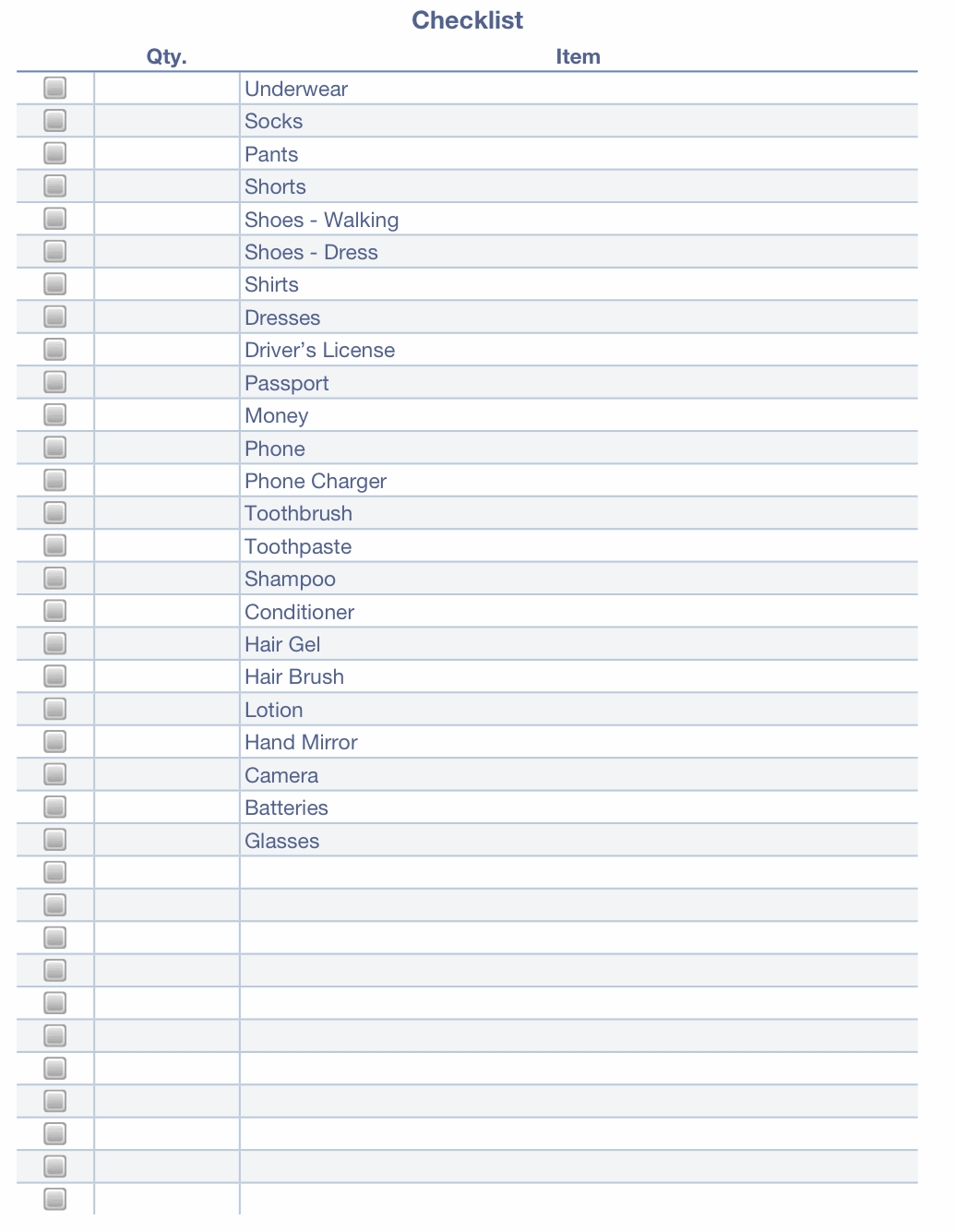 Packing Checklist