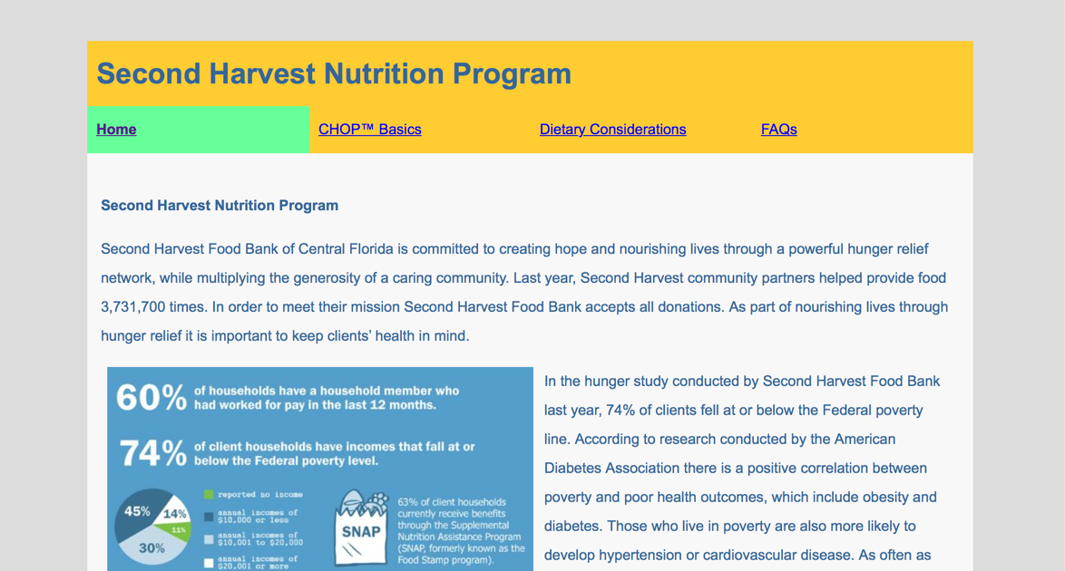 Website designed for Second Harvest Nutritional Program