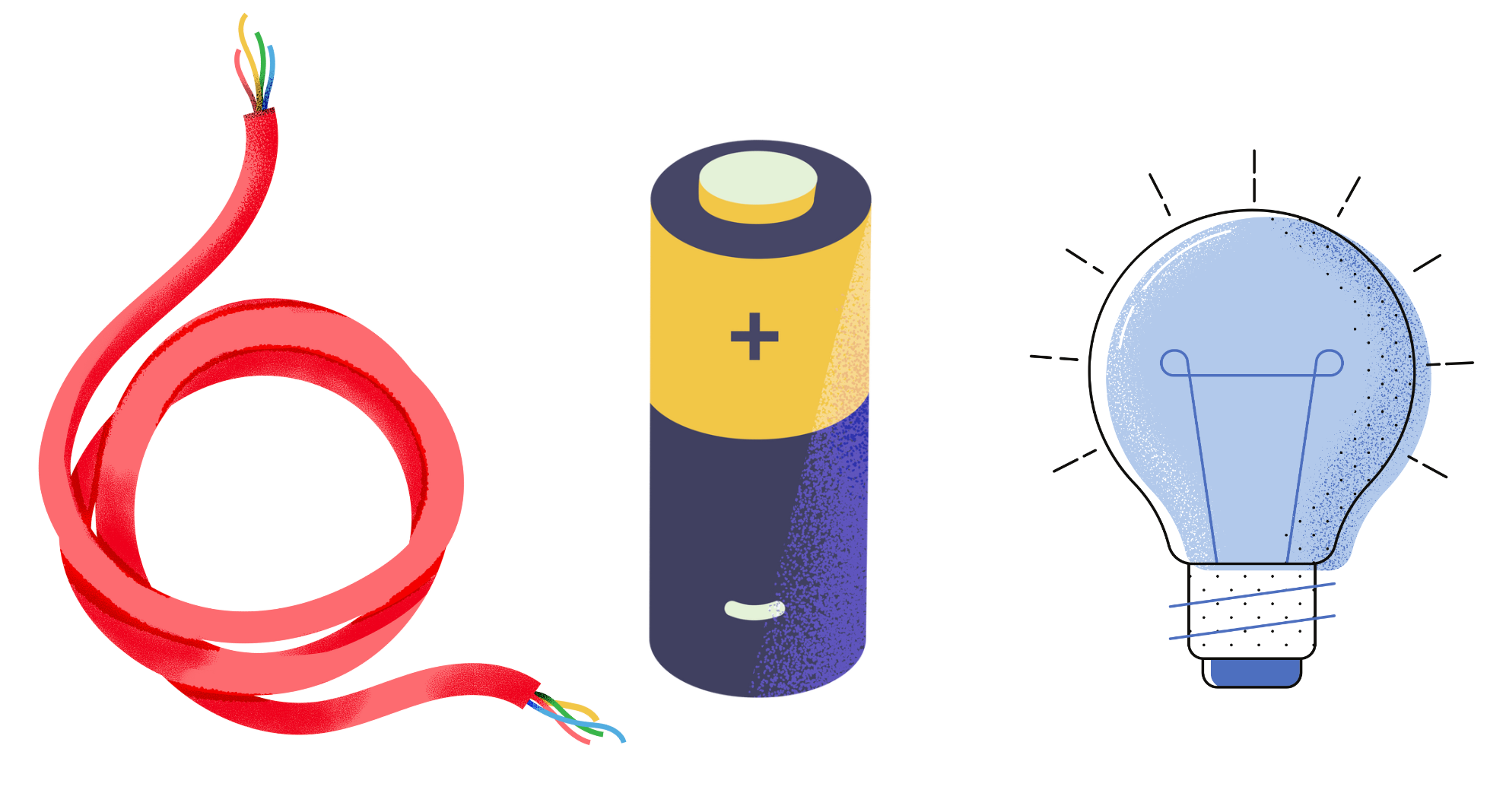 electrical wire, battery, light bulb creates a simple circuit